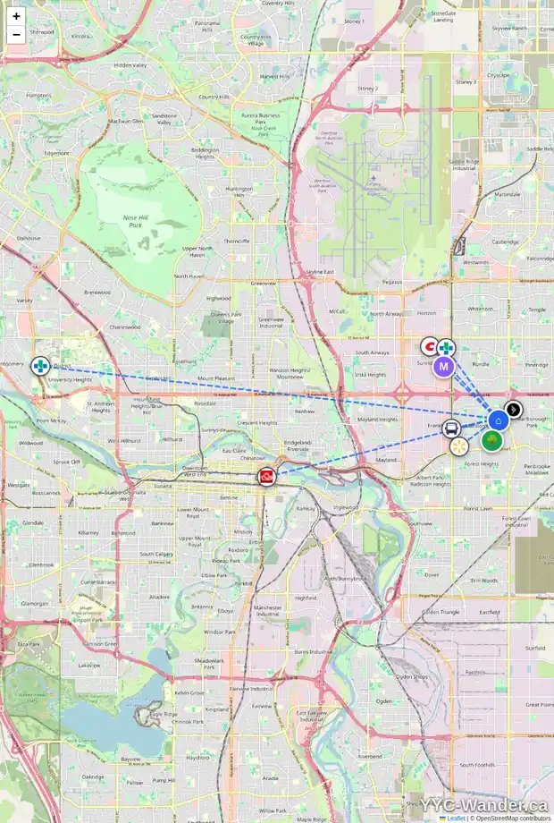 Daily accessibility map for 4968 MARCOMBE RD NE, Calgary showing nearby schools, grocery stores, parks, LRT stations and nearby amenities