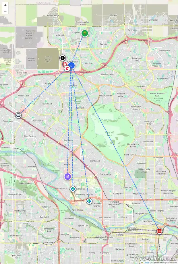 Daily accessibility map for 1236 SHERWOOD BV NW, Calgary showing nearby schools, grocery stores, parks, LRT stations and nearby amenities
