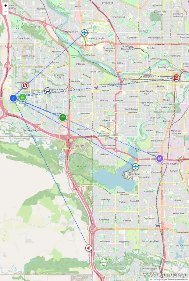 Daily accessibility map for 83 CORTINA WY SW, Calgary showing nearby schools, grocery stores, parks, LRT stations and nearby amenities