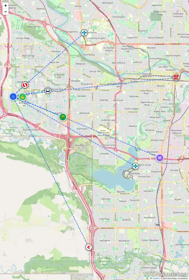 Daily accessibility map for 237 CORTINA BA SW, Calgary showing nearby schools, grocery stores, parks, LRT stations and nearby amenities