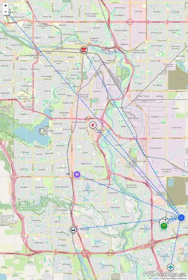 Daily accessibility map for 153 BRIGHTONWOODS GD SE, Calgary showing nearby schools, grocery stores, parks, LRT stations and nearby amenities