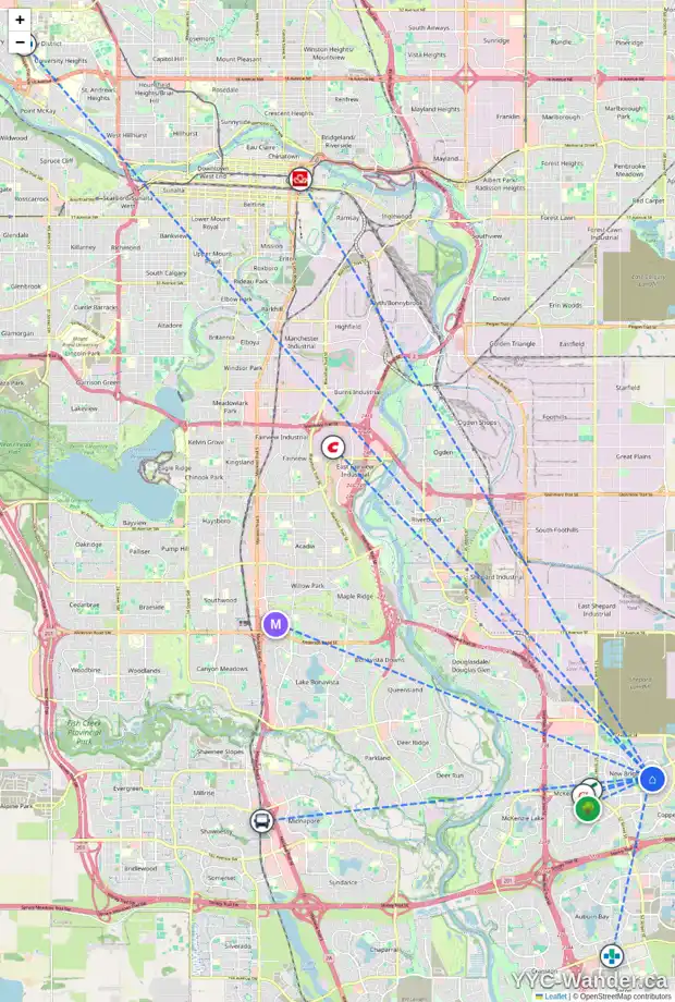 Daily accessibility map for 169 BRIGHTONWOODS GD SE, Calgary showing nearby schools, grocery stores, parks, LRT stations and nearby amenities