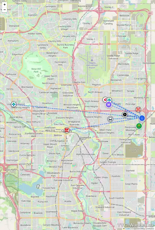 Daily accessibility map for 30 ABERGALE CL NE, Calgary showing nearby schools, grocery stores, parks, LRT stations and nearby amenities