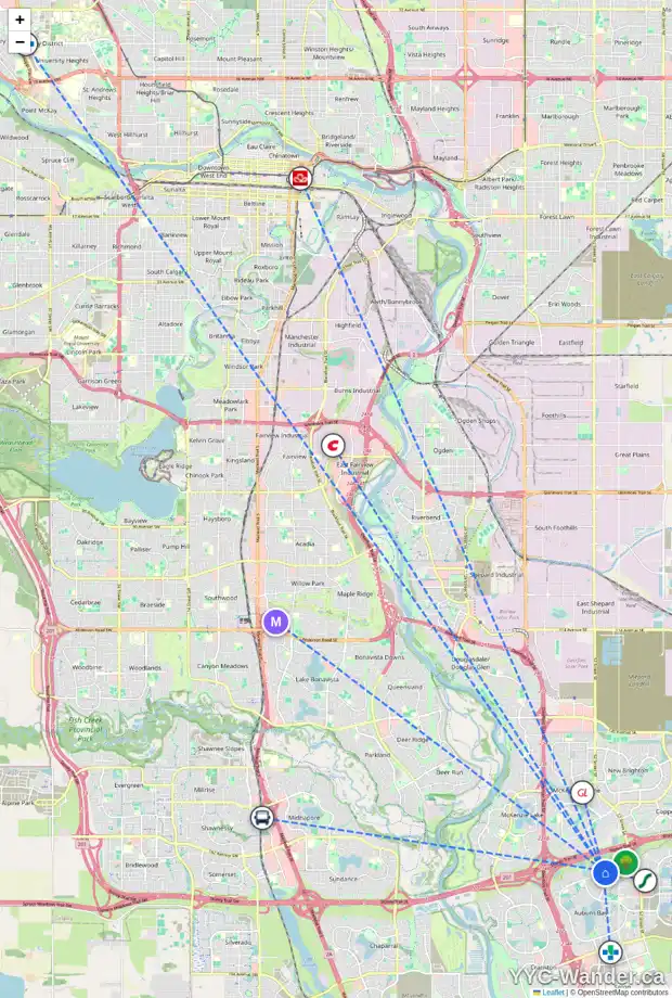 Daily accessibility map for 29 AUBURN GLEN CO SE, Calgary showing nearby schools, grocery stores, parks, LRT stations and nearby amenities