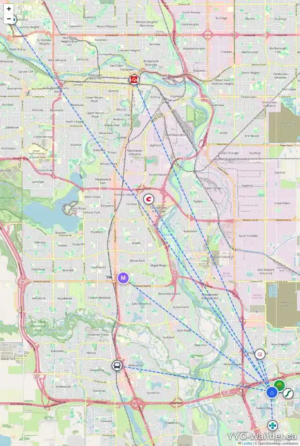 Daily accessibility map for 35 AUBURN GLEN DR SE, Calgary showing nearby schools, grocery stores, parks, LRT stations and nearby amenities