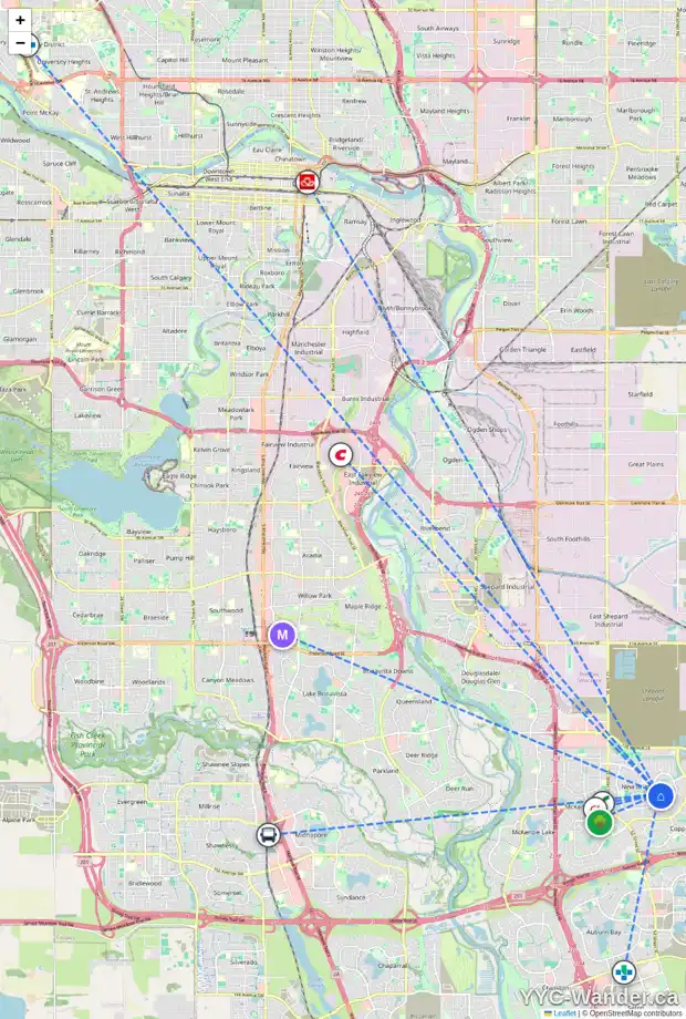 Daily accessibility map for 66 BRIGHTONWOODS BA SE, Calgary showing nearby schools, grocery stores, parks, LRT stations and nearby amenities