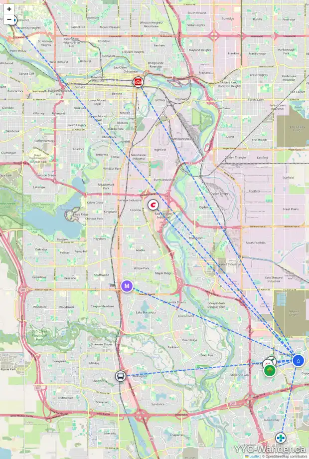 Daily accessibility map for 77 BRIGHTONWOODS CR SE, Calgary showing nearby schools, grocery stores, parks, LRT stations and nearby amenities
