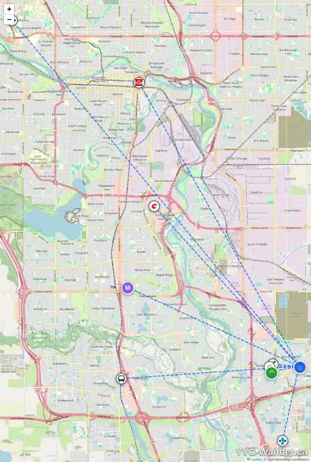Daily accessibility map for 1591 NEW BRIGHTON DR SE, Calgary showing nearby schools, grocery stores, parks, LRT stations and nearby amenities