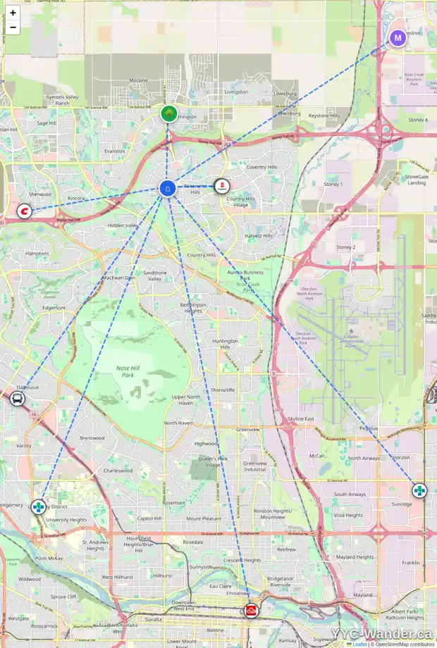 Daily accessibility map for 78 PANAMOUNT PZ NW, Calgary showing nearby schools, grocery stores, parks, LRT stations and nearby amenities