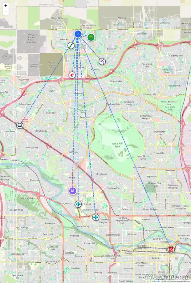 Daily accessibility map for 29 SAGE VALLEY CI NW, Calgary showing nearby schools, grocery stores, parks, LRT stations and nearby amenities