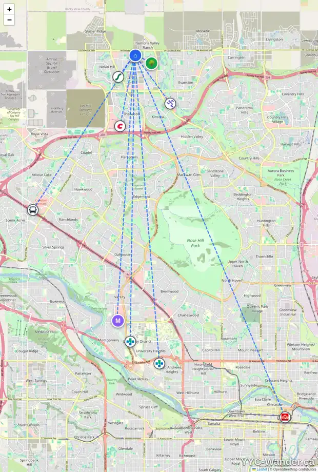 Daily accessibility map for 60 SAGE VALLEY DR NW, Calgary showing nearby schools, grocery stores, parks, LRT stations and nearby amenities
