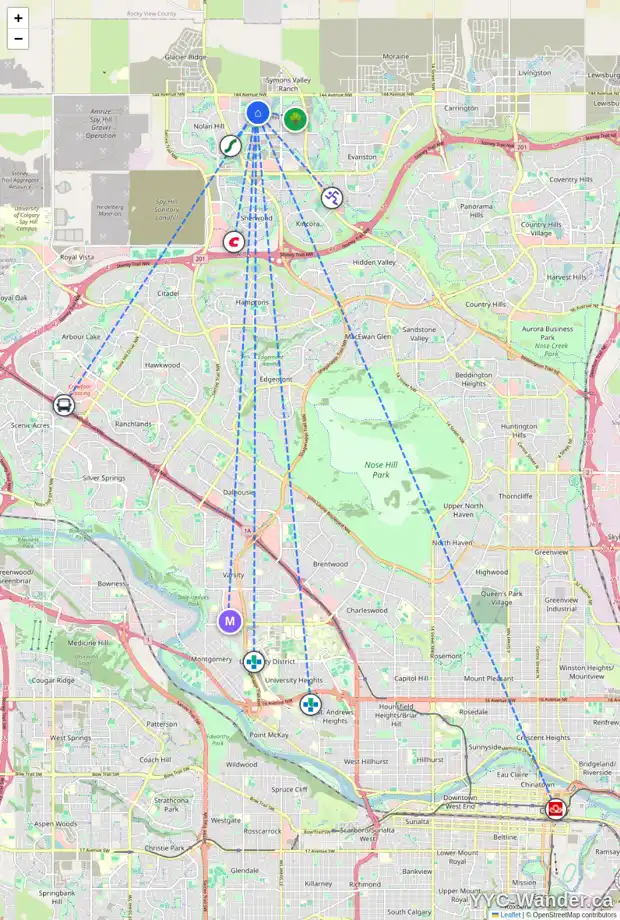 Daily accessibility map for 148 SAGE VALLEY DR NW, Calgary showing nearby schools, grocery stores, parks, LRT stations and nearby amenities