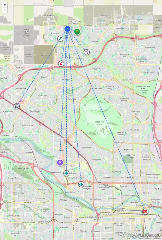 Daily accessibility map for 123 SAGE VALLEY DR NW, Calgary showing nearby schools, grocery stores, parks, LRT stations and nearby amenities