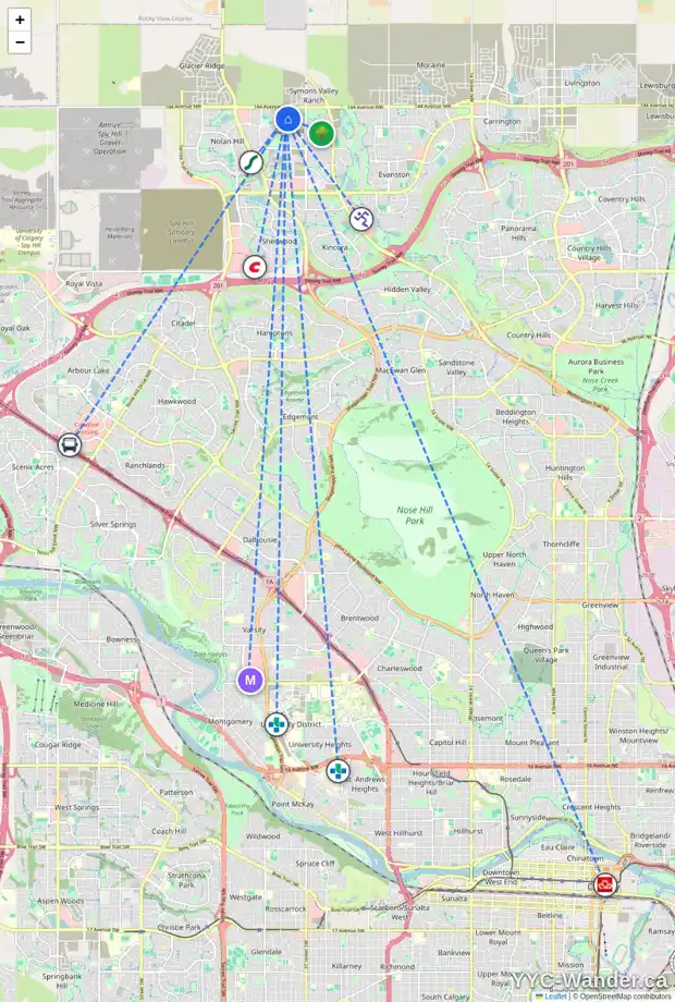 Daily accessibility map for 8 SAGE VALLEY CL NW, Calgary showing nearby schools, grocery stores, parks, LRT stations and nearby amenities