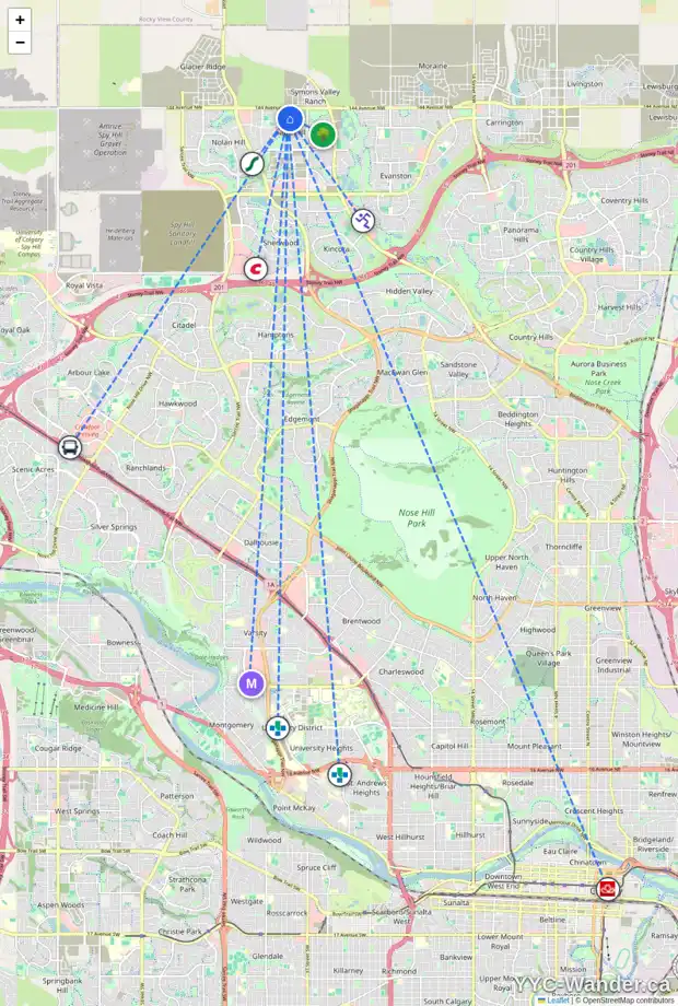 Daily accessibility map for 28 SAGE VALLEY CL NW, Calgary showing nearby schools, grocery stores, parks, LRT stations and nearby amenities
