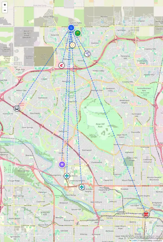 Daily accessibility map for 118 SAGE VALLEY CL NW, Calgary showing nearby schools, grocery stores, parks, LRT stations and nearby amenities