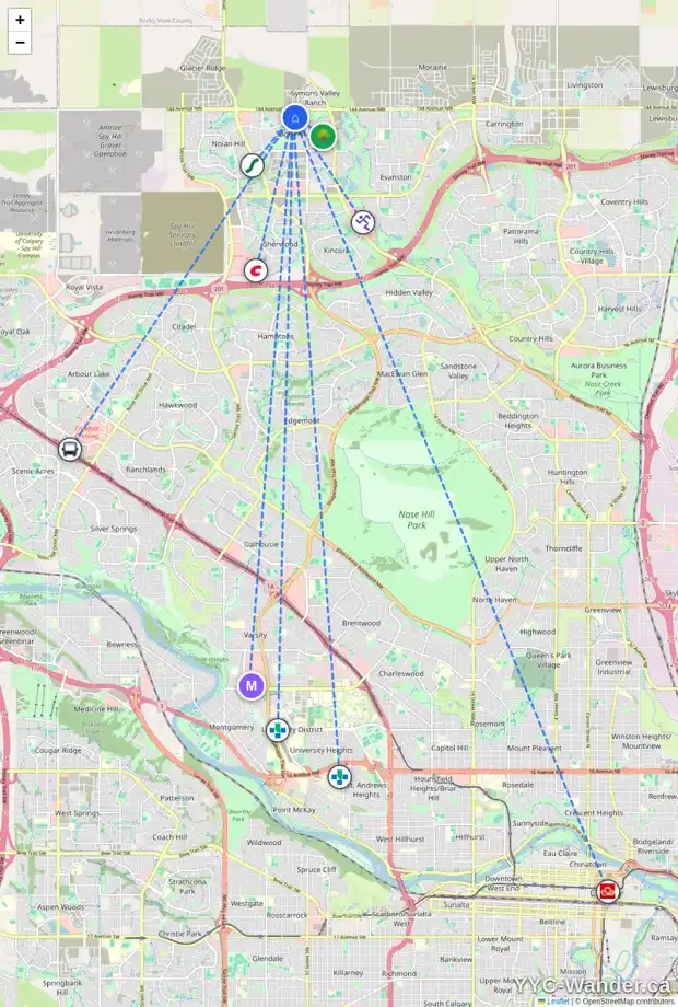 Daily accessibility map for 145 SAGE VALLEY CL NW, Calgary showing nearby schools, grocery stores, parks, LRT stations and nearby amenities