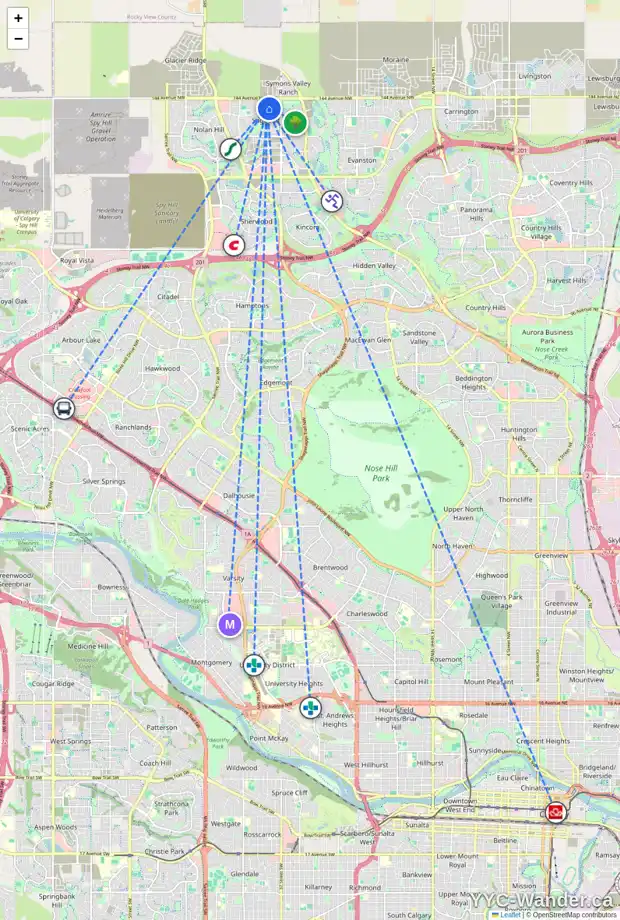 Daily accessibility map for 177 SAGE VALLEY CL NW, Calgary showing nearby schools, grocery stores, parks, LRT stations and nearby amenities