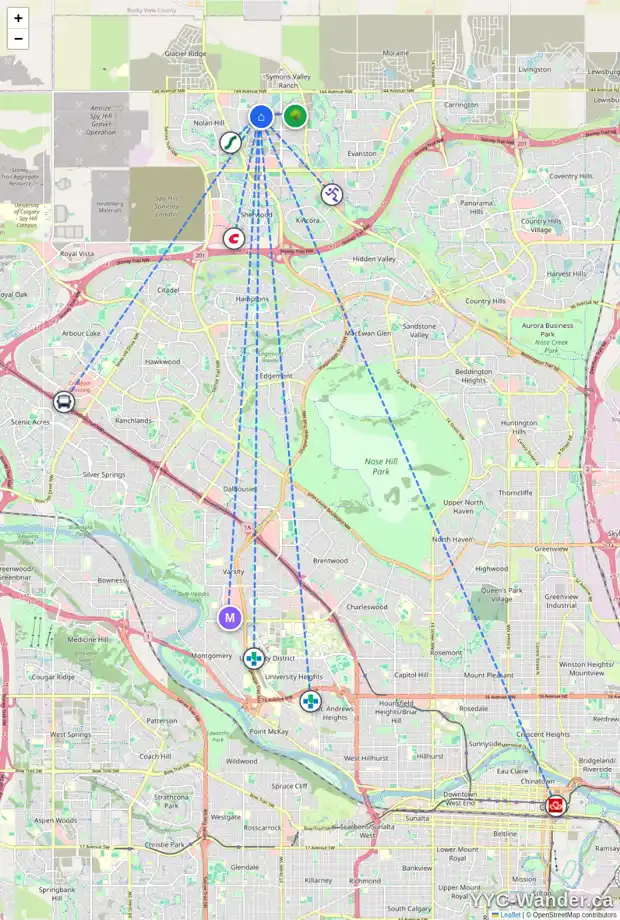 Daily accessibility map for 116 SAGE VALLEY PA NW, Calgary showing nearby schools, grocery stores, parks, LRT stations and nearby amenities