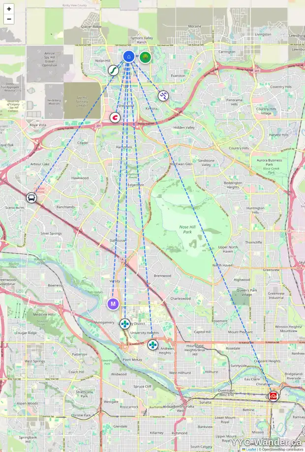 Daily accessibility map for 123 SAGE VALLEY PA NW, Calgary showing nearby schools, grocery stores, parks, LRT stations and nearby amenities