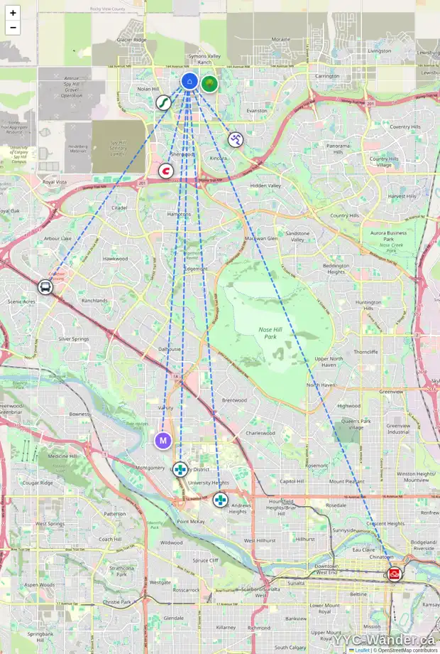 Daily accessibility map for 11 SAGE VALLEY CV NW, Calgary showing nearby schools, grocery stores, parks, LRT stations and nearby amenities