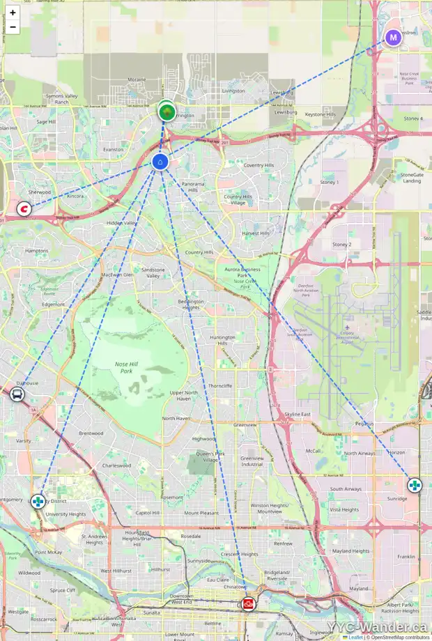 Daily accessibility map for 825 PANATELLA BV NW, Calgary showing nearby schools, grocery stores, parks, LRT stations and nearby amenities
