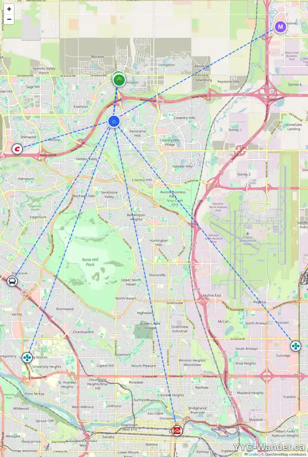 Daily accessibility map for 266 PANTEGO VW NW, Calgary showing nearby schools, grocery stores, parks, LRT stations and nearby amenities