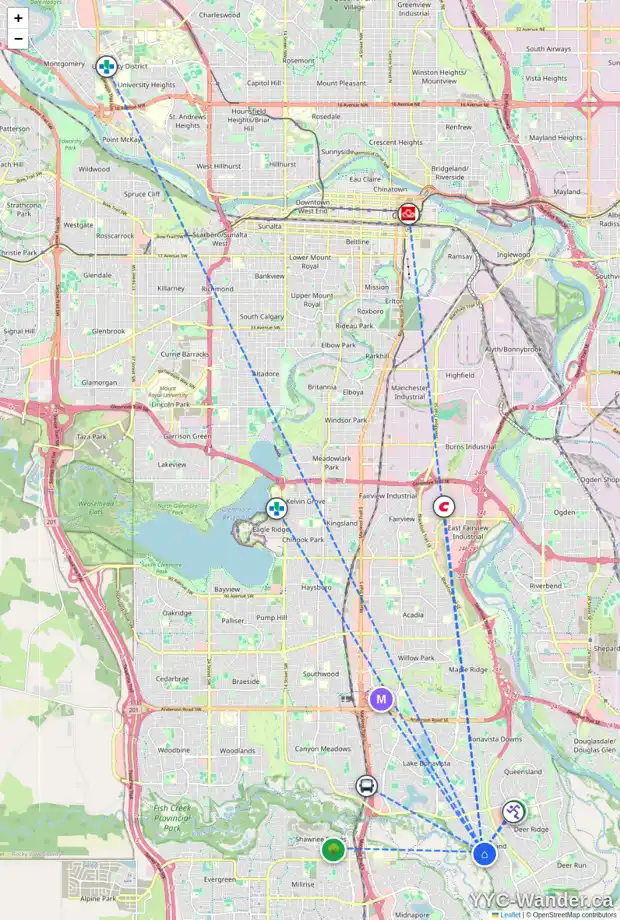 Daily accessibility map for 268 PARKSIDE CR SE, Calgary showing nearby schools, grocery stores, parks, LRT stations and nearby amenities