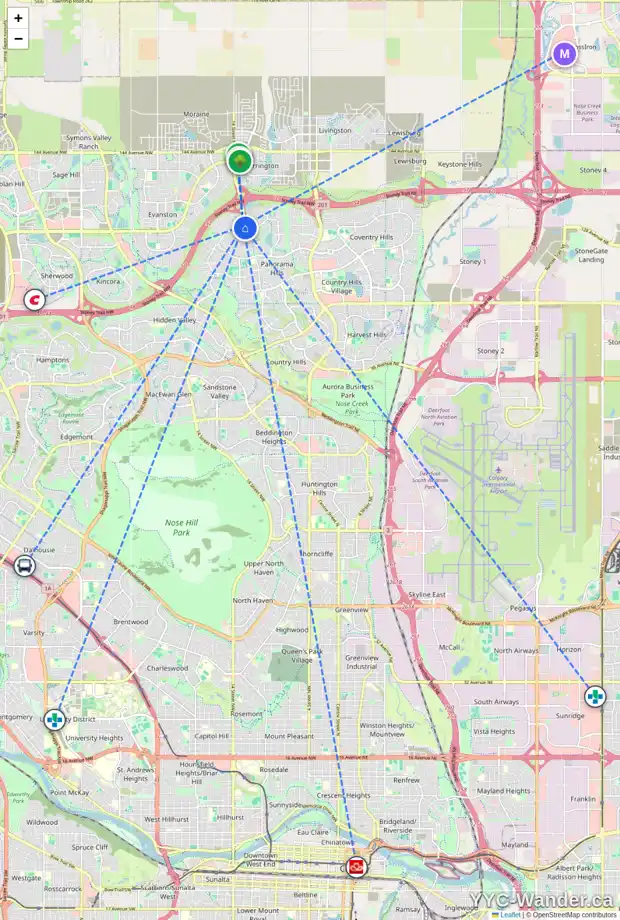 Daily accessibility map for 61 PANORA WY NW, Calgary showing nearby schools, grocery stores, parks, LRT stations and nearby amenities