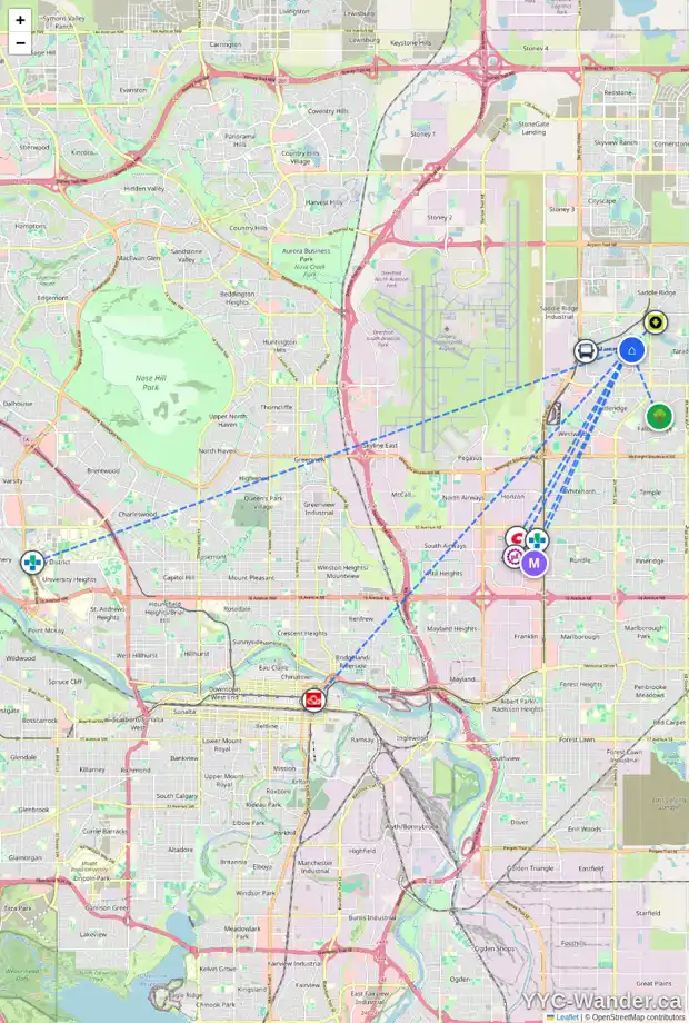 Daily accessibility map for 283 MARTINDALE DR NE, Calgary showing nearby schools, grocery stores, parks, LRT stations and nearby amenities