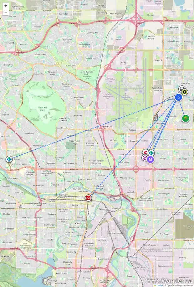 Daily accessibility map for 271 MARTIN CROSSING PL NE, Calgary showing nearby schools, grocery stores, parks, LRT stations and nearby amenities