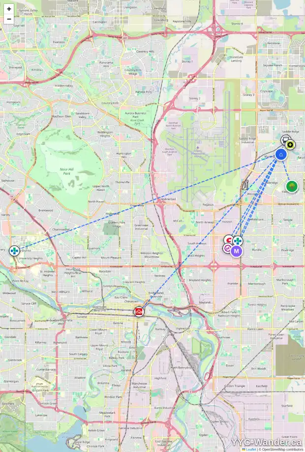 Daily accessibility map for 281 MARTIN CROSSING PL NE, Calgary showing nearby schools, grocery stores, parks, LRT stations and nearby amenities