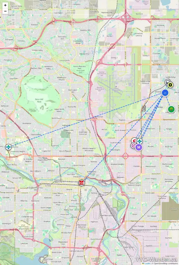 Daily accessibility map for 240 MARTINDALE DR NE, Calgary showing nearby schools, grocery stores, parks, LRT stations and nearby amenities
