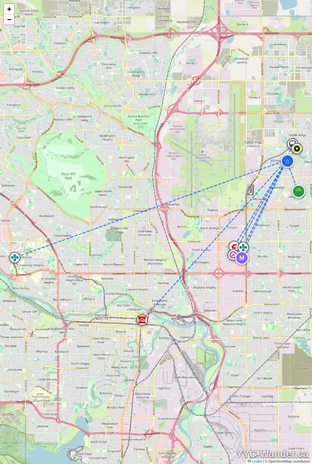 Daily accessibility map for 266 MARTINDALE DR NE, Calgary showing nearby schools, grocery stores, parks, LRT stations and nearby amenities