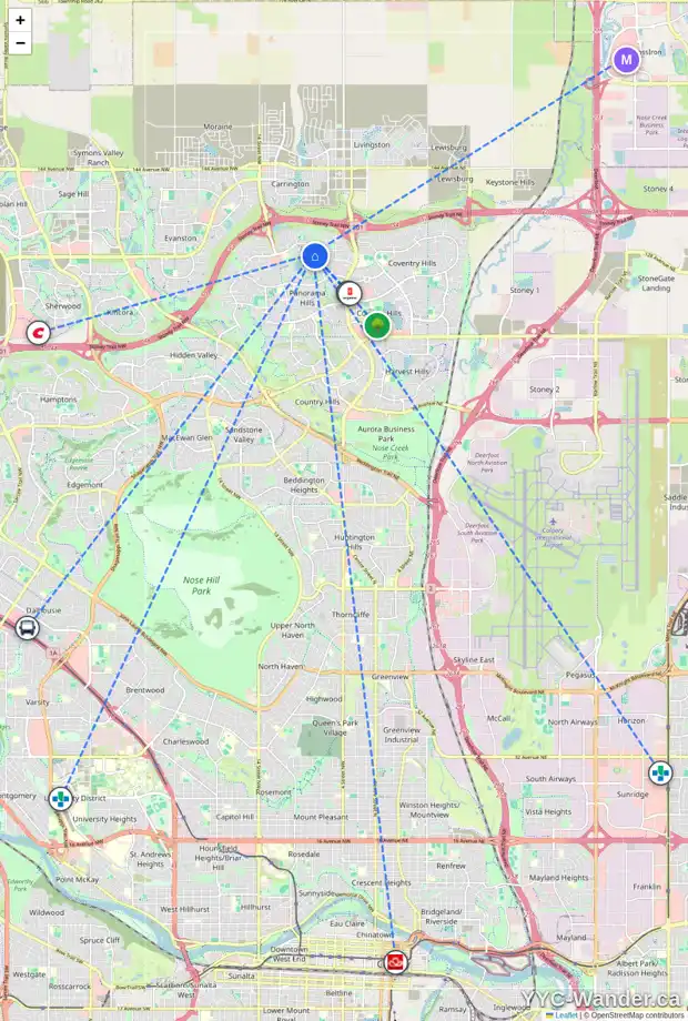 Daily accessibility map for 339 PANATELLA HE NW, Calgary showing nearby schools, grocery stores, parks, LRT stations and nearby amenities