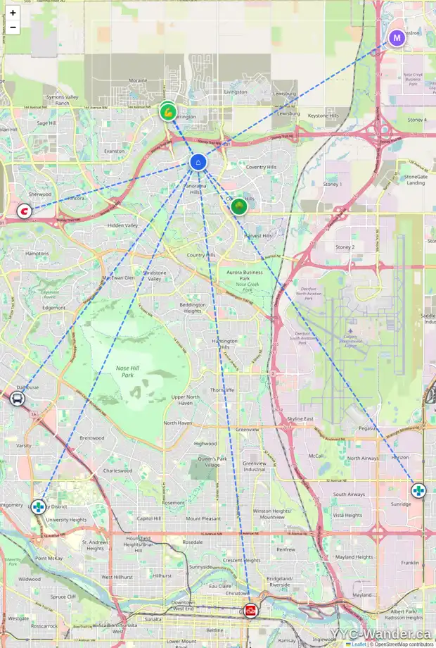 Daily accessibility map for 1791 PANATELLA BV NW, Calgary showing nearby schools, grocery stores, parks, LRT stations and nearby amenities
