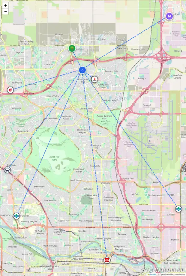 Daily accessibility map for 157 PANATELLA GR NW, Calgary showing nearby schools, grocery stores, parks, LRT stations and nearby amenities