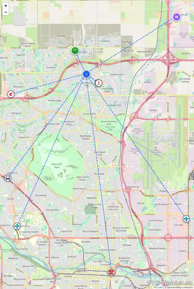 Daily accessibility map for 173 PANATELLA GR NW, Calgary showing nearby schools, grocery stores, parks, LRT stations and nearby amenities