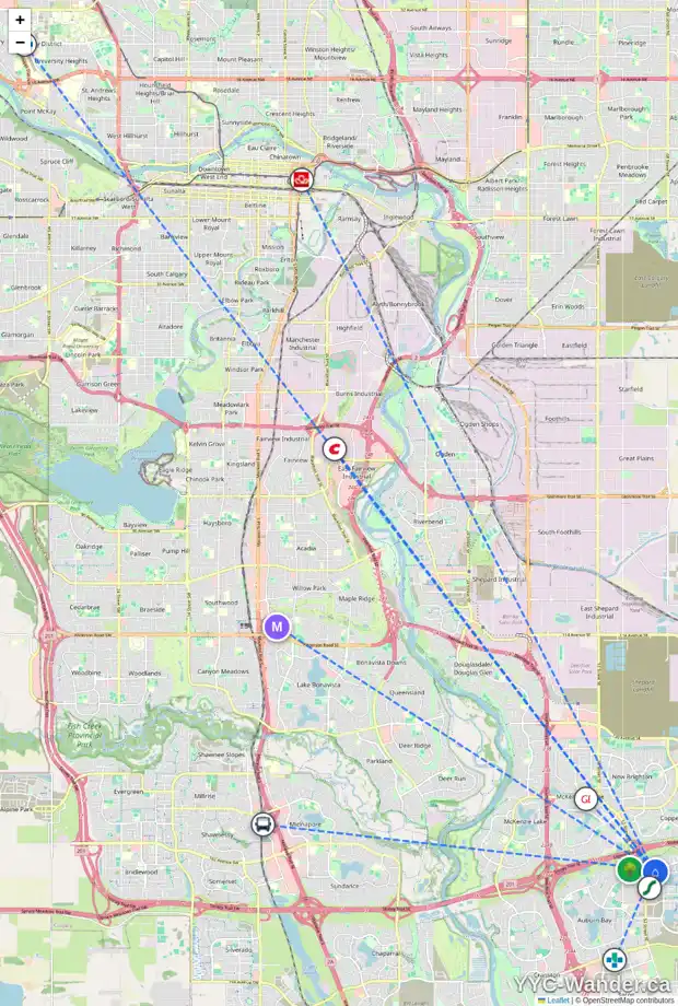 Daily accessibility map for 64 MAHOGANY TC SE, Calgary showing nearby schools, grocery stores, parks, LRT stations and nearby amenities