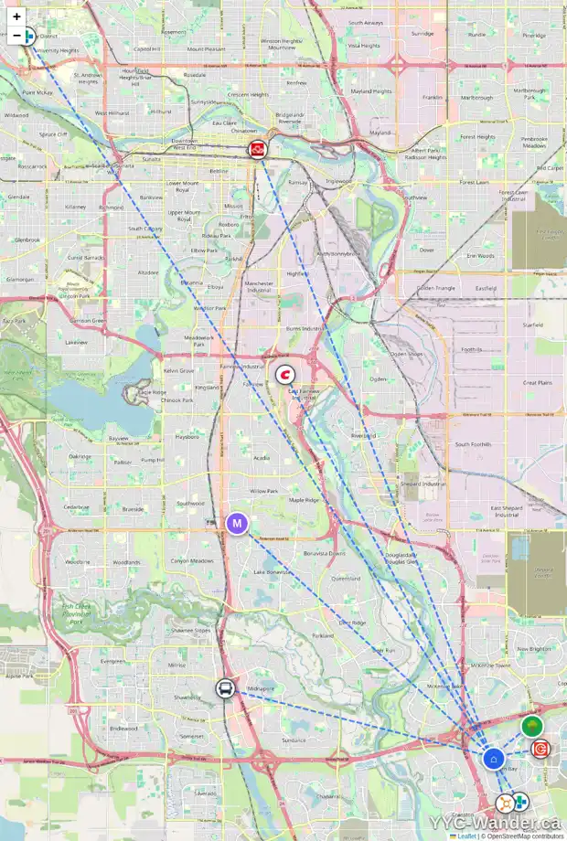 Daily accessibility map for 21 AUBURN SOUND CI SE, Calgary showing nearby schools, grocery stores, parks, LRT stations and nearby amenities