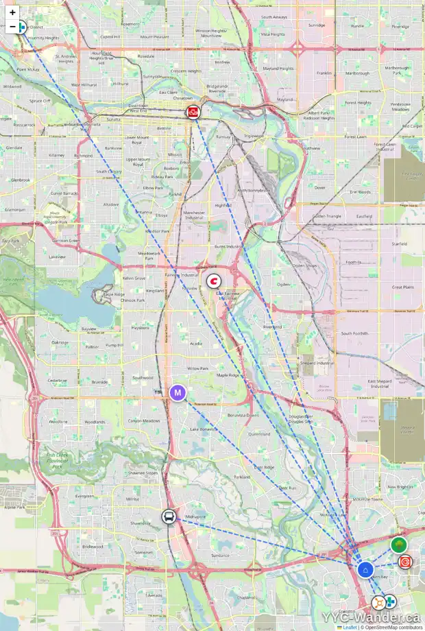 Daily accessibility map for 99 AUBURN SOUND CI SE, Calgary showing nearby schools, grocery stores, parks, LRT stations and nearby amenities