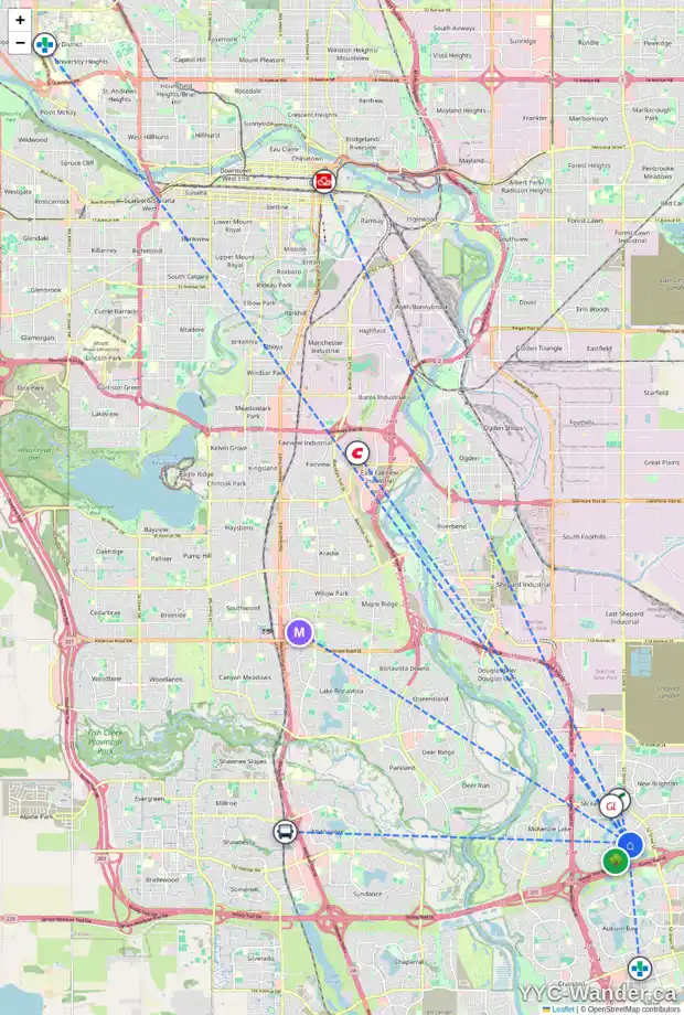 Daily accessibility map for 4759 ELGIN AV SE, Calgary showing nearby schools, grocery stores, parks, LRT stations and nearby amenities