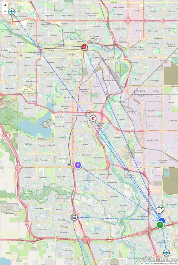 Daily accessibility map for 14 ELGIN MEADOWS LI SE, Calgary showing nearby schools, grocery stores, parks, LRT stations and nearby amenities