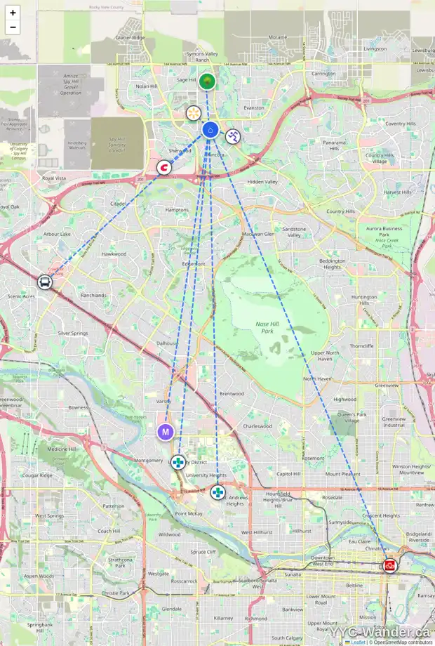 Daily accessibility map for 132 KINLEA LI NW, Calgary showing nearby schools, grocery stores, parks, LRT stations and nearby amenities