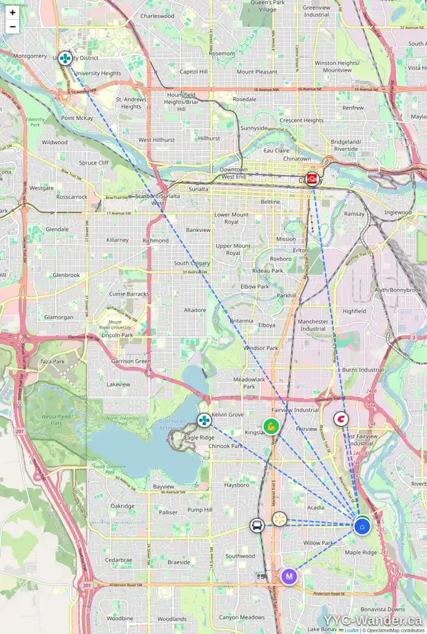 Daily accessibility map for 60 MAPLE COURT CR SE, Calgary showing nearby schools, grocery stores, parks, LRT stations and nearby amenities