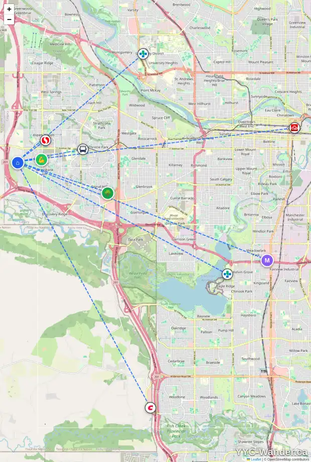 Daily accessibility map for 69 ANATAPI LN SW, Calgary showing nearby schools, grocery stores, parks, LRT stations and nearby amenities