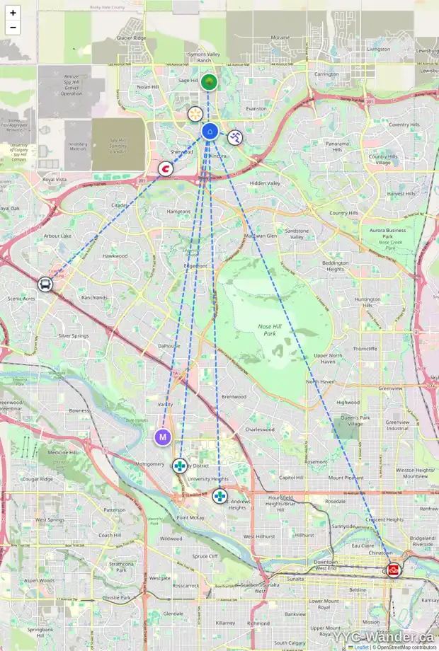 Daily accessibility map for 172 KINLEA WY NW, Calgary showing nearby schools, grocery stores, parks, LRT stations and nearby amenities