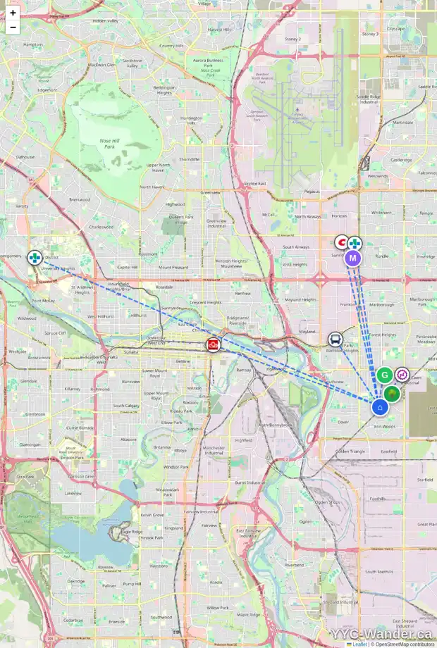Daily accessibility map for 3212 DOVER CR SE, Calgary showing nearby schools, grocery stores, parks, LRT stations and nearby amenities