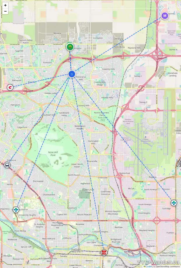 Daily accessibility map for 103 160 PANATELLA LD NW, Calgary showing nearby schools, grocery stores, parks, LRT stations and nearby amenities