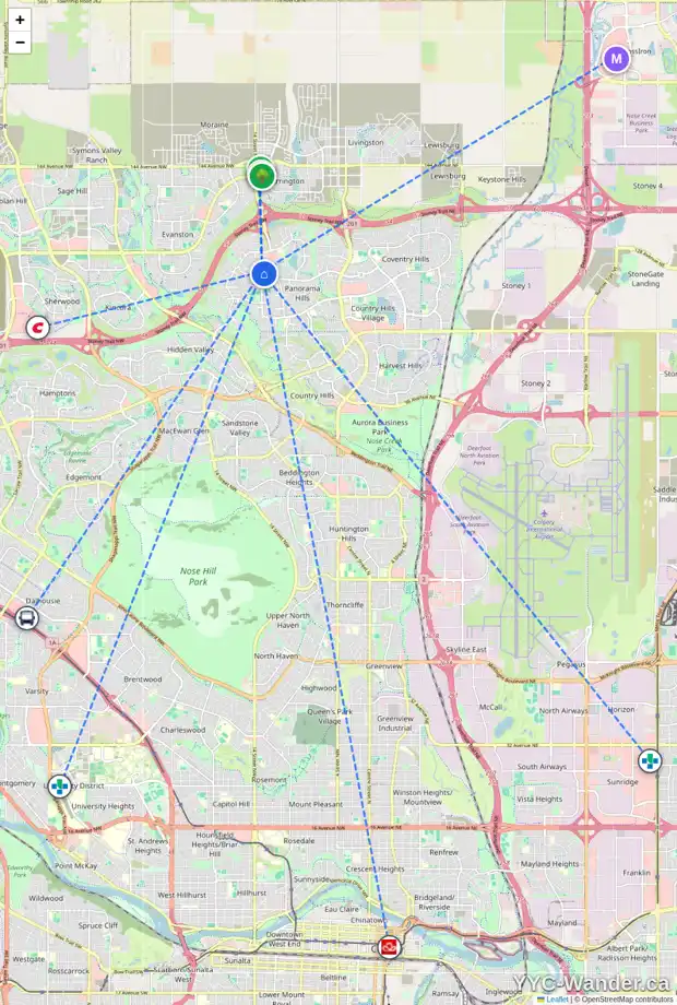 Daily accessibility map for 104 70 PANATELLA LD NW, Calgary showing nearby schools, grocery stores, parks, LRT stations and nearby amenities